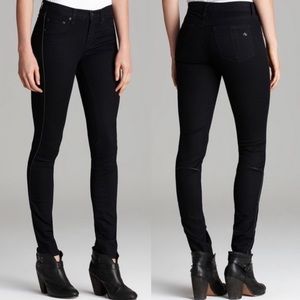 Rag & Bone Midnight Dark Wash Skinny Jeans with Leather Piping